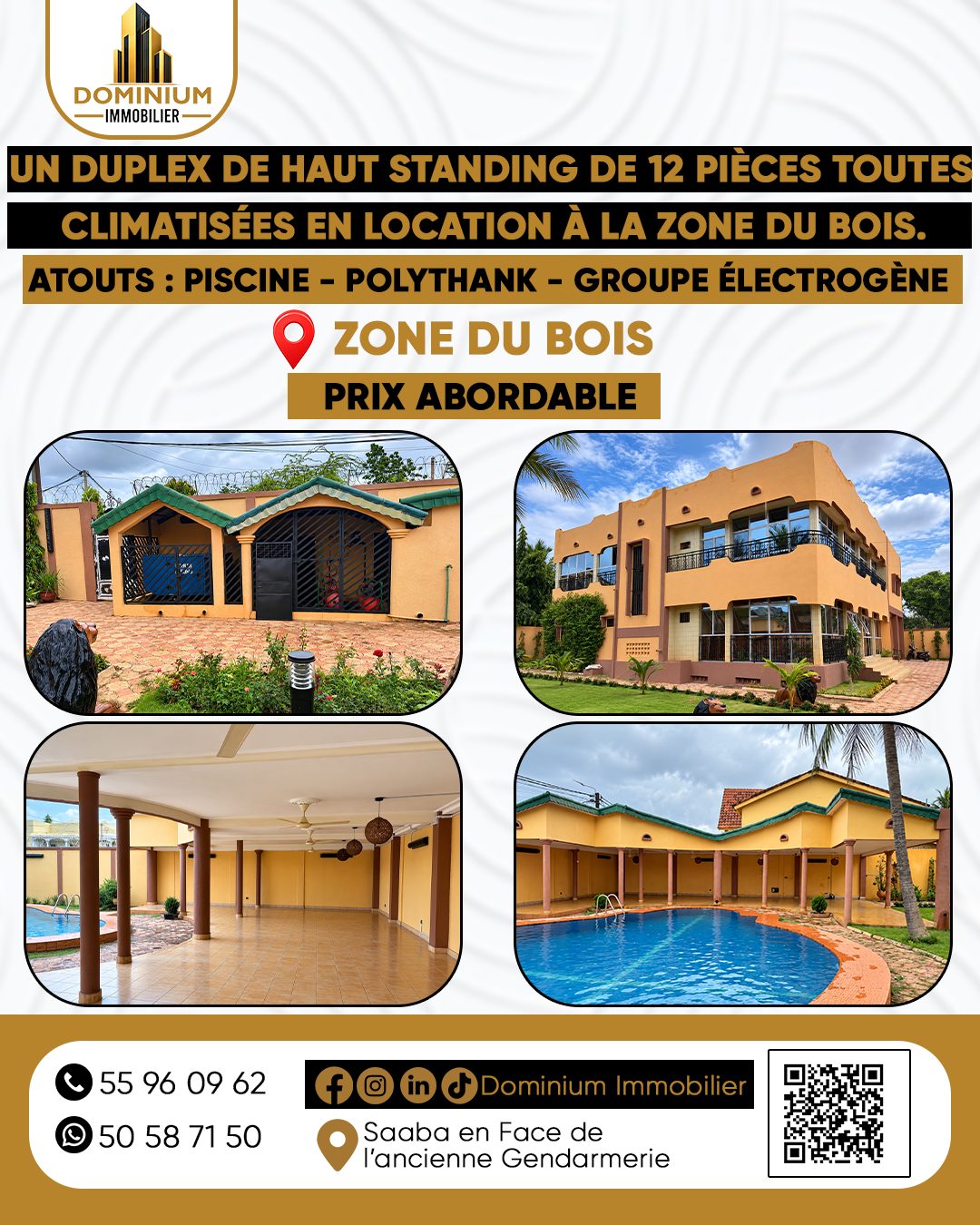 Duplex de haut standing de 12 pièces à louer à la Zone du Bois, Ouagadougou
